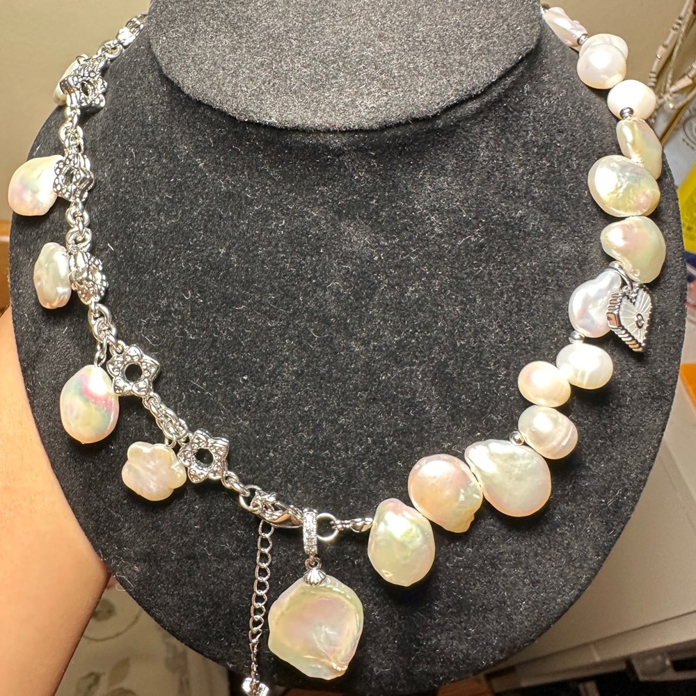 Lustrous Genuine Freshwater Keshi Pearl Necklace, or 3 Bracelets apart